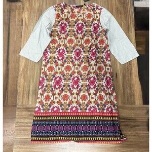 Melange NWT Multicolored 3/4 Sleeve Indian Shirt Dress Tunic Women Size Medium